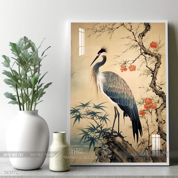 Tranh hoa mẫu đơn và chim công