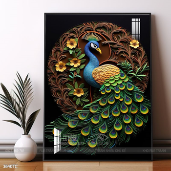 Tranh chim công và hoa mẫu đơn phong thủy