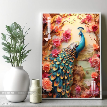 Tranh phong thủy chim công và hoa mẫu đơn rước may mắn vào nhà