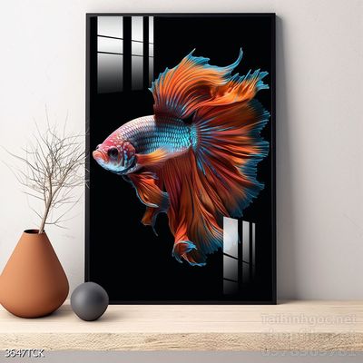 Tranh decor tường phòng khách cá chép hoa sen