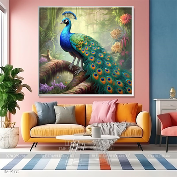 Tranh hoa mẫu đơn và chim công