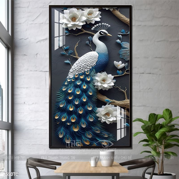 Tranh chim công và hoa mẫu đơn phong thủy