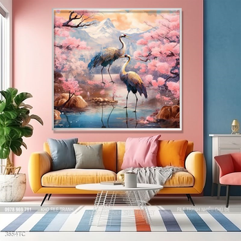 Tranh phong thủy chim công và hoa mẫu đơn rước may mắn vào nhà