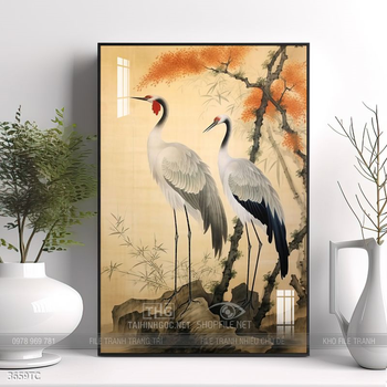 Tranh hoa mẫu đơn và chim công