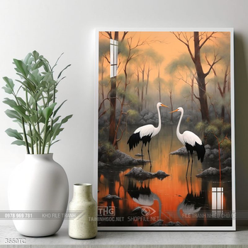 Tranh chim công và hoa mẫu đơn phong thủy