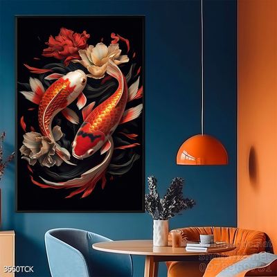 Tranh trang trí phòng khách cá chép hoa sen