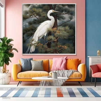 Tranh treo tường hoa mẫu đơn và đôi chim công khổ dọc