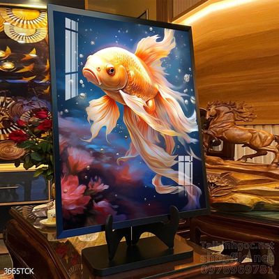 Tranh cá chép hoa sen nghệ thuật hiện đại