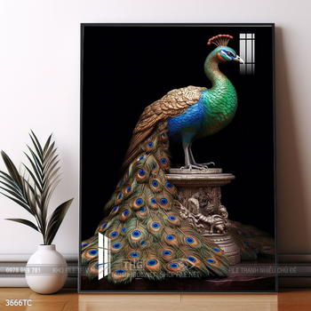 Tranh treo tường phong thủy chim công và hoa mẫu đơn
