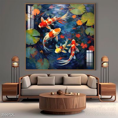 Tranh cá chép hoa sen cực đẹp