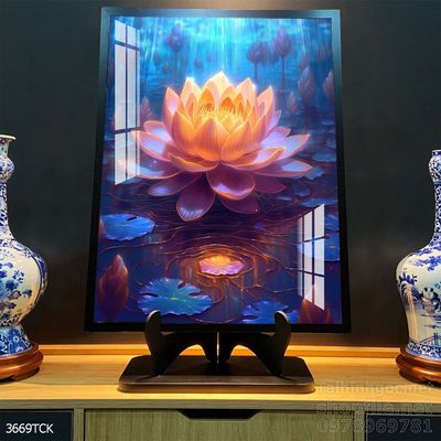 Tranh trang trí phòng khách cá chép hoa sen