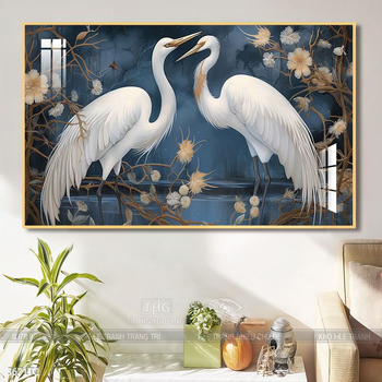 Tranh chim công trong vườn hoa mẫu đơn treo tường