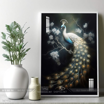 Tranh phong thủy chim công và hoa mẫu đơn rước may mắn vào nhà