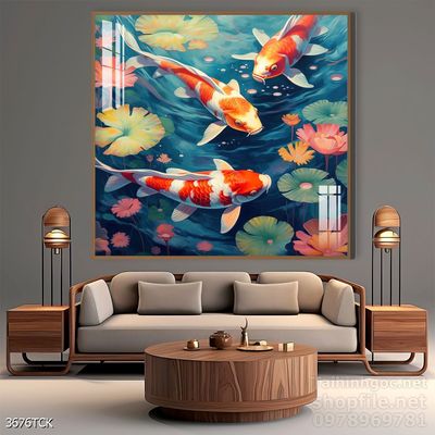 Tranh cá chép hoa sen treo tường mang nhiều ý nghĩa