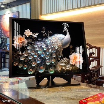 Tranh chim công trong vườn hoa mẫu đơn treo tường