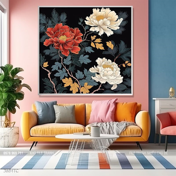 Tranh phong thủy chim công và hoa mẫu đơn rước may mắn vào nhà