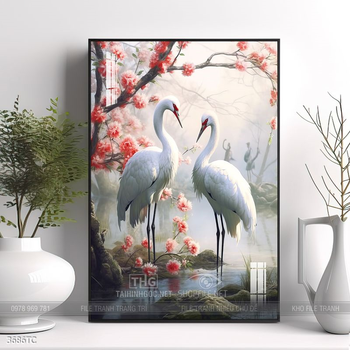 Tranh treo tường phong thủy chim công và hoa mẫu đơn