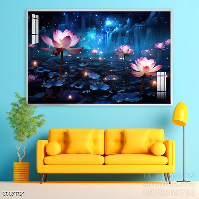 Tranh trang trí phòng khách cá chép hoa sen