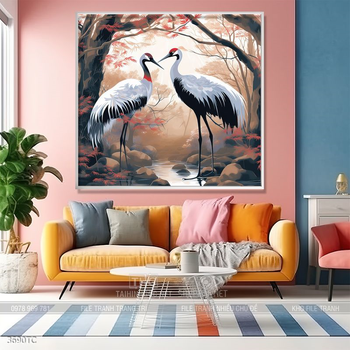 Tranh chim công và hoa mẫu đơn phong thủy