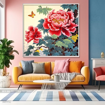 Tranh phong thủy chim công và hoa mẫu đơn rước may mắn vào nhà