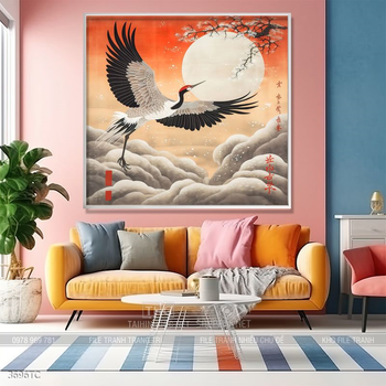 Tranh treo tường phong thủy chim công và hoa mẫu đơn