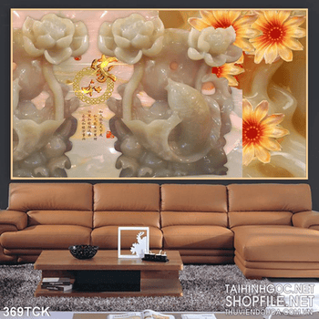 Tranh hoa sen thư pháp giả ngọc