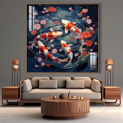 Tranh cá chép hoa sen nghệ thuật hiện đại