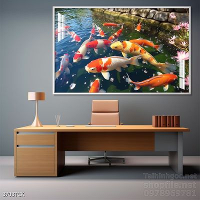 Mẫu tranh decor tường cá chép hoa sen