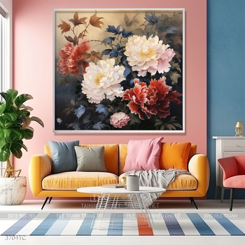 Tranh hoa mẫu đơn và chim công