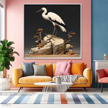 Tranh chim công trong vườn hoa mẫu đơn treo tường