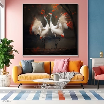 Tranh phòng khách chim công và hoa mẫu đơn treo tường