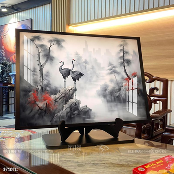 Tranh treo tường hoa mẫu đơn và đôi chim công khổ dọc