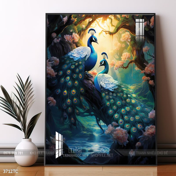 Tranh chim công hoa mẫu đơn đẹp và ý nghĩa