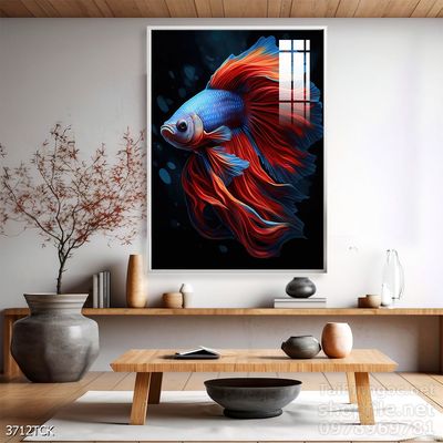 Mẫu tranh decor tường cá chép hoa sen