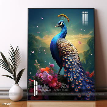 Tranh chim công và hoa mẫu đơn phong thủy