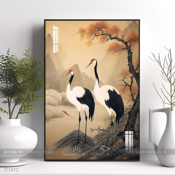 Tranh chim công trong vườn hoa mẫu đơn treo tường