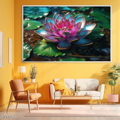 Mẫu tranh decor tường cá chép hoa sen