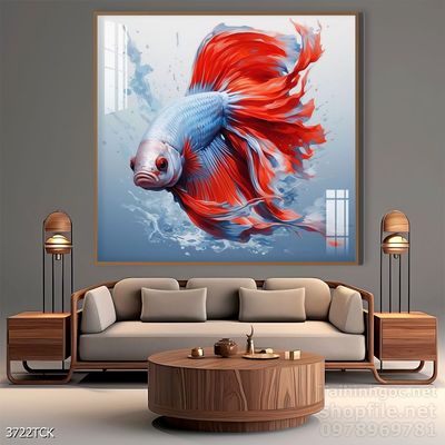 Tranh trang trí phòng khách cá chép hoa sen