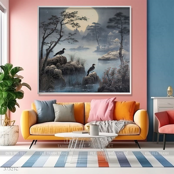 Tranh treo tường phong thủy chim công và hoa mẫu đơn