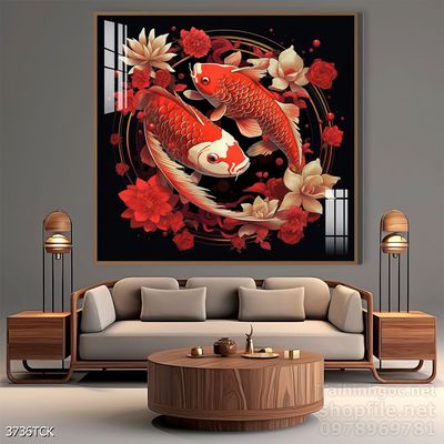 Tranh cá chép hoa sen nghệ thuật hiện đại
