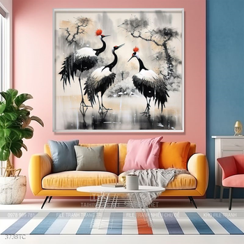 Tranh đôi chim công và hoa mẫu đơn treo tường phòng khách