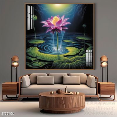 Mẫu tranh decor tường cá chép hoa sen