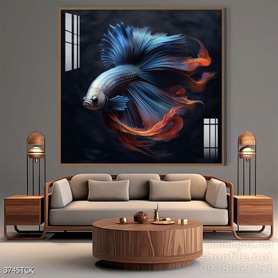 Tranh cá chép hoa sen nghệ thuật hiện đại