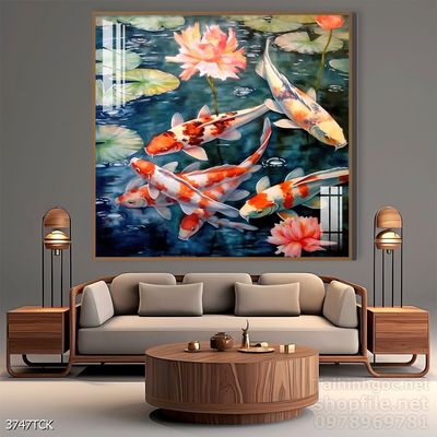 Tranh cá chép hoa sen treo tường mang nhiều ý nghĩa