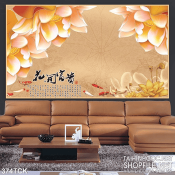 Tranh hoa sen, cá chép dán tường