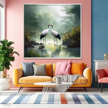 Tranh hoa mẫu đơn và chim công