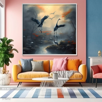 Tranh chim công và hoa mẫu đơn phong thủy