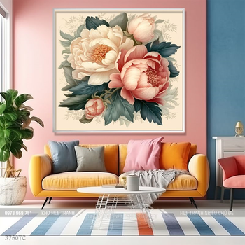 Tranh phong thủy chim công và hoa mẫu đơn rước may mắn vào nhà