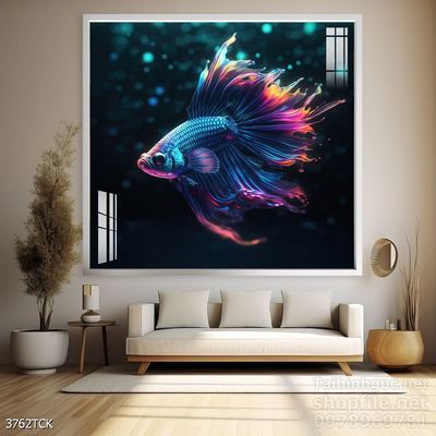 Tranh cá chép hoa sen nghệ thuật hiện đại