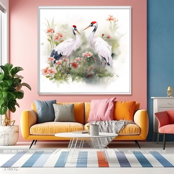 Tranh hoa mẫu đơn và chim công